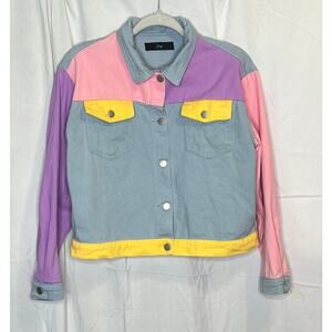 Luny Pastel Color Block Denim Jacket Size Medium, Womens, 100% Cotton